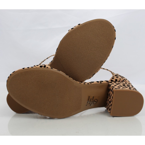 Cheetah Open Toe Ankle Strap Mid Block Heel Sandal - Picture 2 of 7